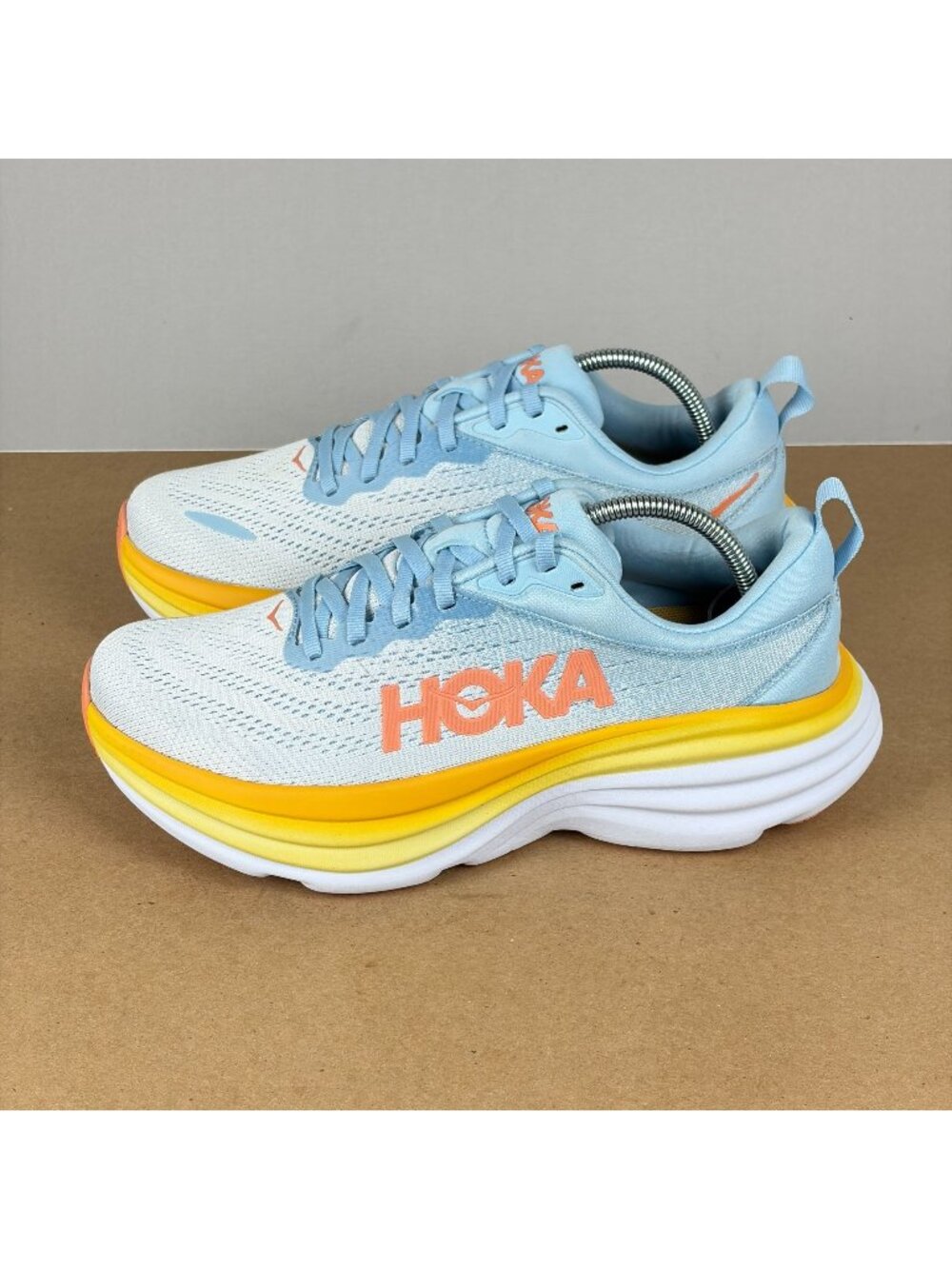 Hoka Bondi 8 Athletic Running Shoes Womens 8 Blue Yellow Breathable Low Top NWOT